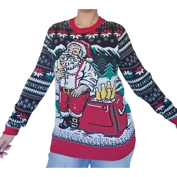The Ugly Sweater Co Ugly Christmas Sweater Santa Drinking Beer Men's Size Medium - Picture 5 of 10